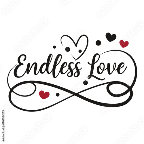 Vector art of endless love lettering with heart and infinity symbol this design features elegant script, hearts, and the infinity symbol, perfect for expressing everlasting affection and commitment