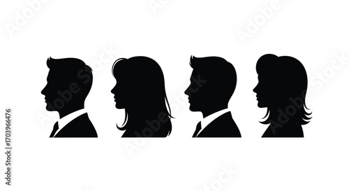 Diverse silhouettes profile set representing men and women in business attire vector