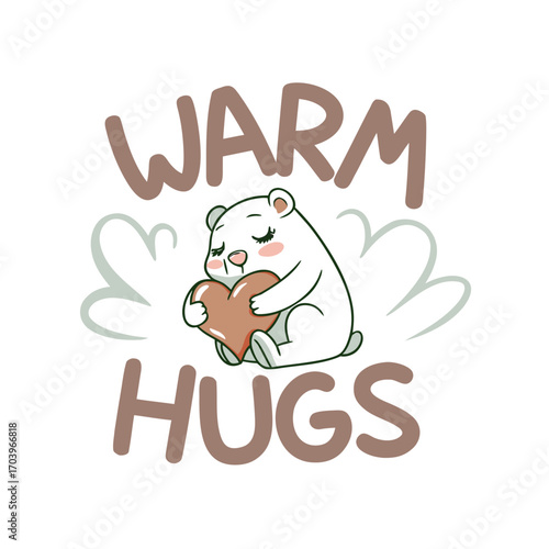 Vector art of a cute polar bear with a heart, conveying warm hugs and affection, perfect for greeting cards, stickers, or social media posts expressing love and care