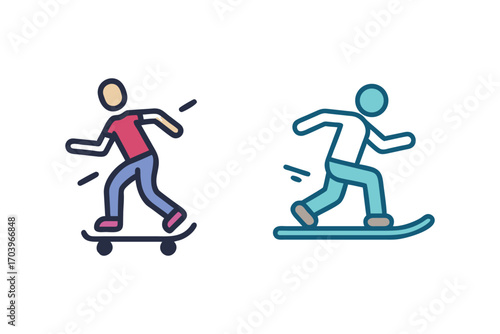skateboarder and snowboarder in motion silhouette