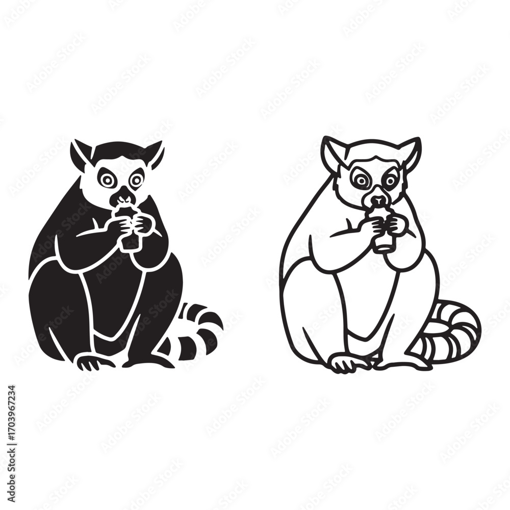 Obraz premium Accurate Lemur Silhouette & Lemur Lineart – Lemur Vector Outline Capturing Precise Shape – Black Vector of Lemur – Vector Set of Lemur
