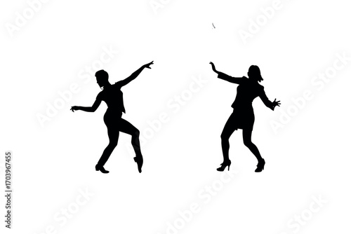 two dancers performing graceful movements in silhouette