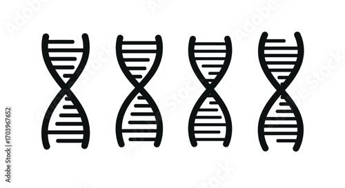 Four dna double helix structures representing genetic code and scientific research vector