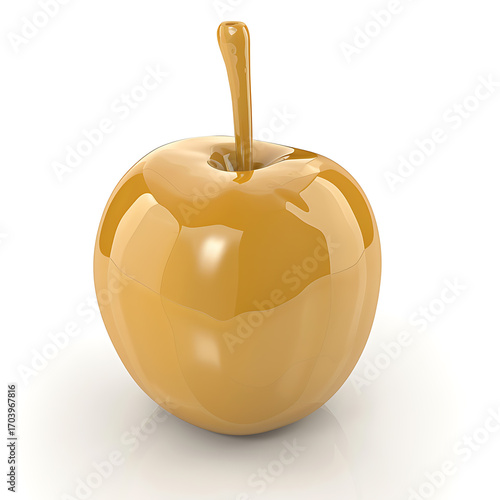 A glossy golden apple with a stem, rendered in 3D against a white background