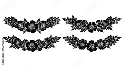 Elegant floral wreath designs with delicate blossoms and greenery for decorative applications vector