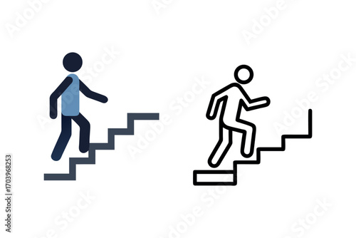 two figures ascending stairs depicted in simple silhouette