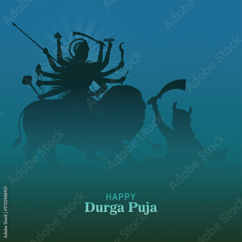 Happy durga puja and navratri traditional religious festival greeting card