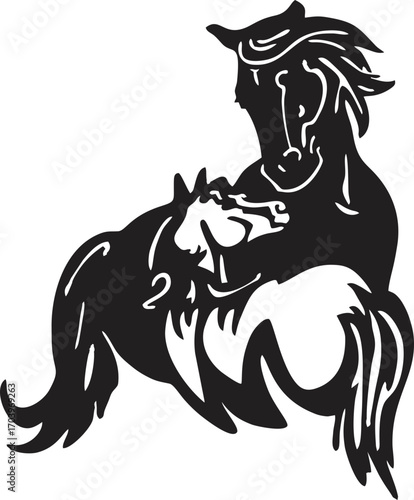 Horse with Foal Vector | Mother and Baby Horse Silhouette | Equestrian Animal Clipart for Cricut and Silhouette Crafts