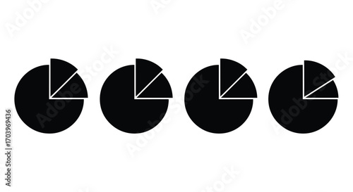 Four black pie chart segments showing data breakdown and analysis in a row vector