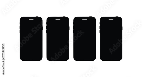 Four black smartphones arranged side by side showcasing modern mobile technology vector