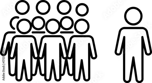 One person stands apart from a group, representing individuality and isolation.