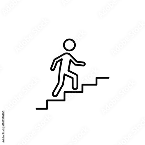 Person Walking Upstairs Icon – Stick Figure Climbing Stairs Symbol
