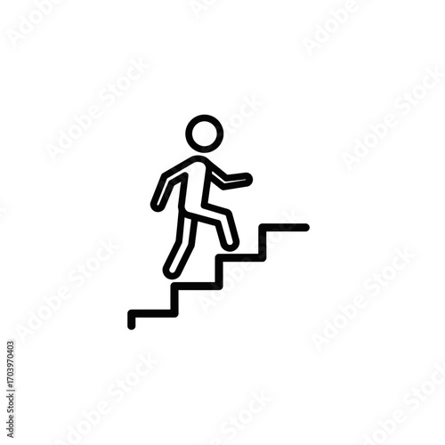 Person Walking Upstairs Icon – Stick Figure Climbing Stairs Symbol