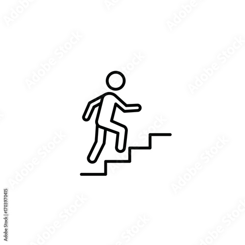 Person Walking Upstairs Icon – Stick Figure Climbing Stairs Symbol