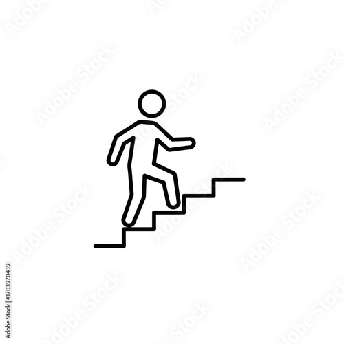 Person Walking Upstairs Icon – Stick Figure Climbing Stairs Symbol