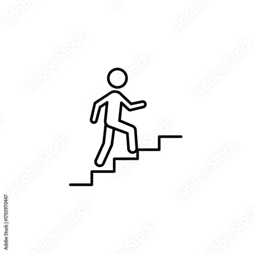 Person Walking Upstairs Icon – Stick Figure Climbing Stairs Symbol