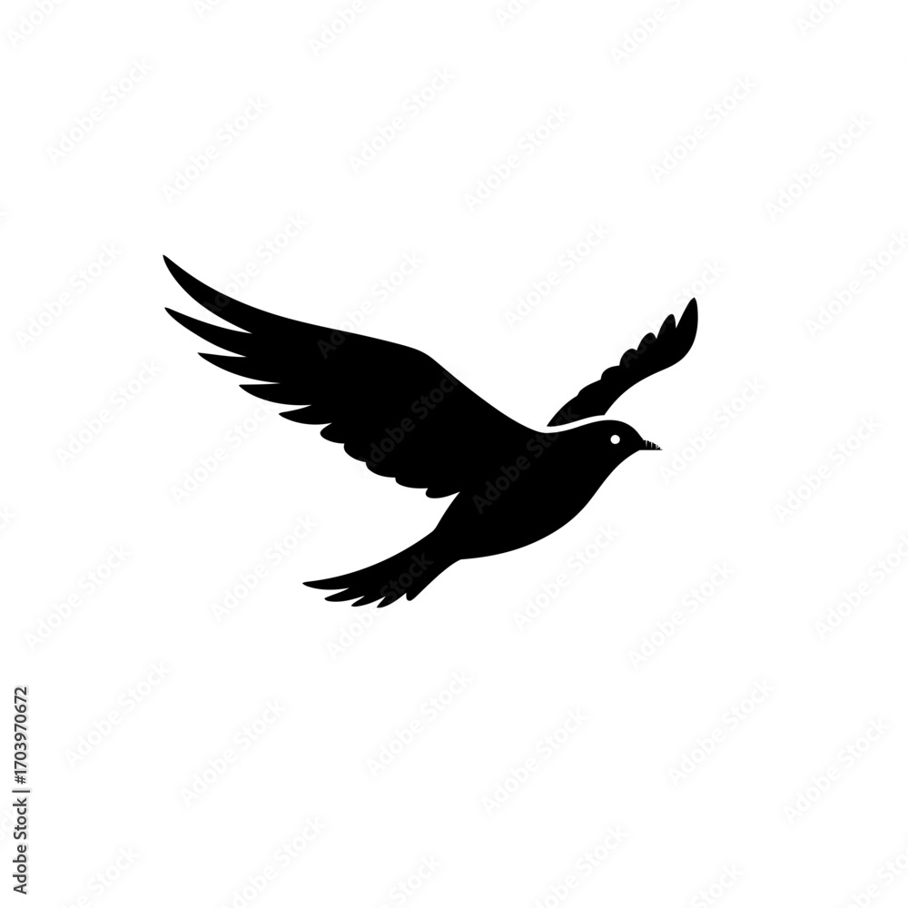 Obraz premium Flying Bird Silhouette Icon – Black Dove in Flight Illustration