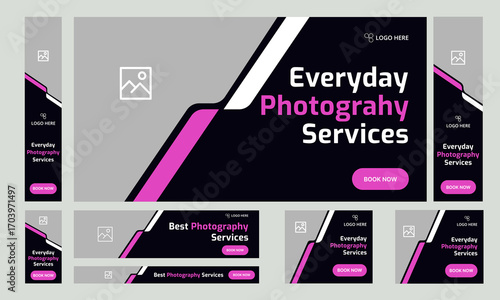 Vector illustration best photography web set banner design for social media post, web bundle banner design, customizable vector eps 10 file format