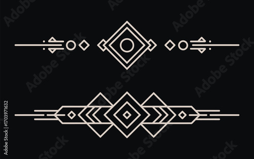 Golden Vintage Frames Vector Set with Luxury Line Art Design. Art Deco Gatsby Style Elements for Invitations, Posters, and Elegant Decorative Projects. EPS 10 Illustration.