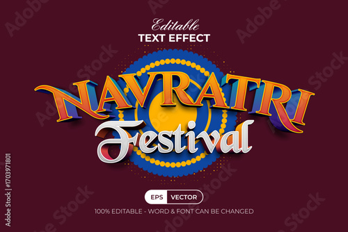 Navratri Festival Editable Text Effect 3D Style, Durga Puja Dance Celebration Background.