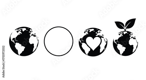 Stages of earth growth and care illustrated with planet globe icons and plant sprout vector