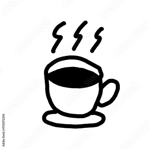Cup of hot coffee cartoon hand drawn isolated