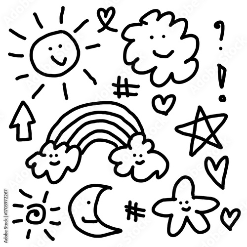 Cute element hand drawn cartoon isolated