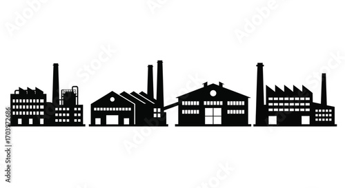 Silhouette of industrial factory buildings with chimneys manufacturing industry skyline silhouette vector