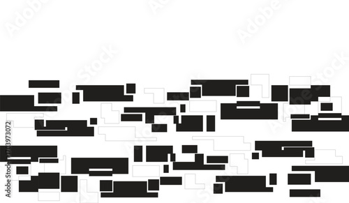 Abstract futuristic QR code pattern with digital squares and 3D cube elements on a black background, perfect for a tech-inspired wallpaper or business backdrop