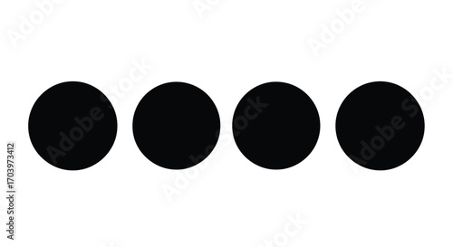 Four black circles arranged horizontally simple minimalist abstract design element isolated graphic vector