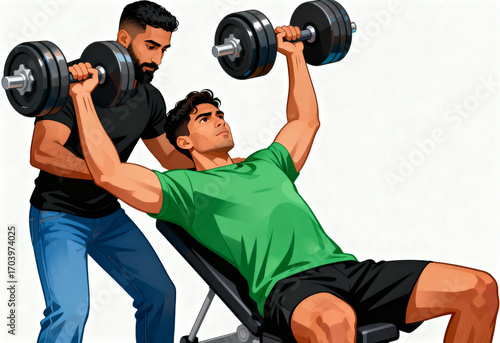 Trainer Spotting Client During Heavy Dumbbell Exercise