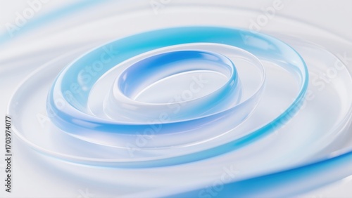 Irregular spiral-shaped white, blue and cyan abstract flowing gradient background, frosted glass texture