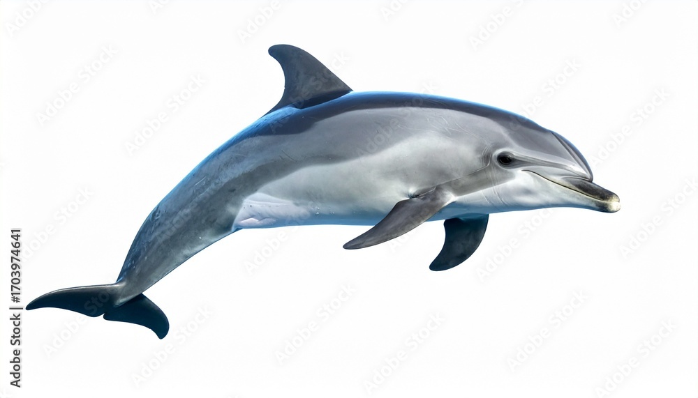 Fototapeta premium Dolphin with smooth gray body dorsal fin intelligent playful mammal sea animal isolated on white background 