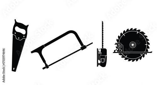 Collection of vintage and modern saws tools for woodworking and construction crafts vector