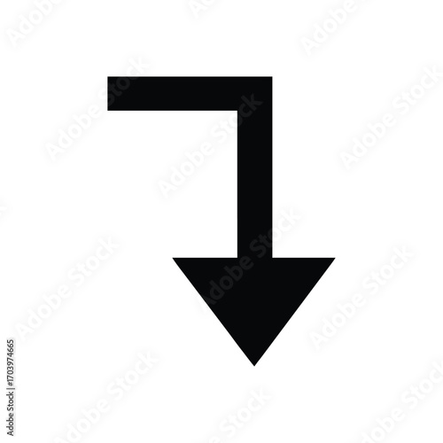 Black arrow pointing downwards for web design on a white background