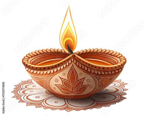 Diya diwali isolated on white background