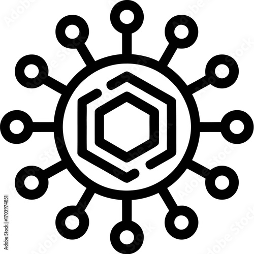 Abstract geometric network connection icon with hexagon center and outward spokes