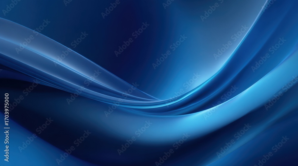 Naklejka premium Soft curves of a blue fabric create a serene atmosphere, showcasing elegant movement and subtle shimmer under gentle lighting. This dynamic flow captures the essence of tranquility.
