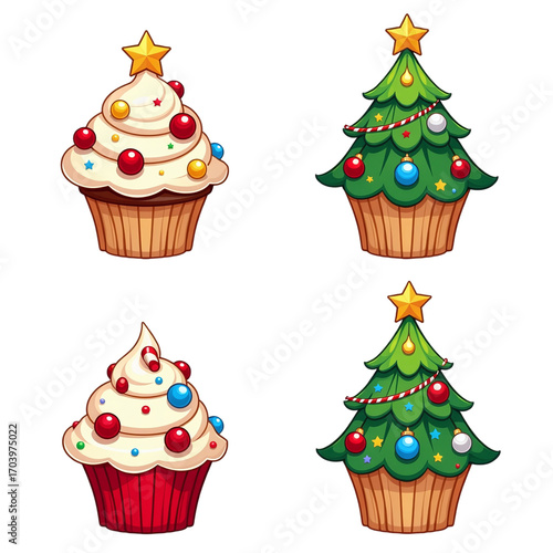 Festive Holiday Cupcake Illustration in Clean Clip Art Design