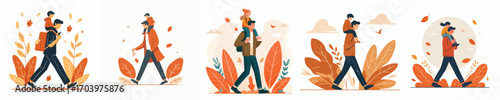 vector carrying her child in autumn