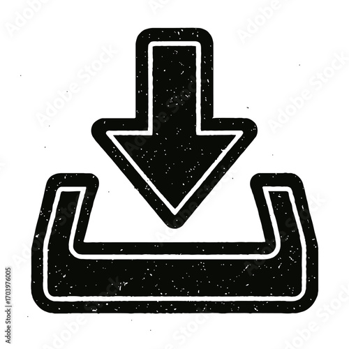 Black download icon with prominent downward arrow entering open tray. Represents data transfer, file saving, content acquisition. Ideal for UI/UX, web, mobile apps, software buttons, ensuring clear us