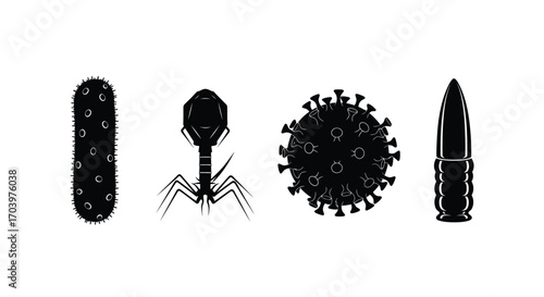 Microscopic organisms and bullet symbolizing biological threats and warfare vector