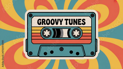 Retro groovy tunes cassette tape vector illustration for music lovers and vintage audio equipment collectors