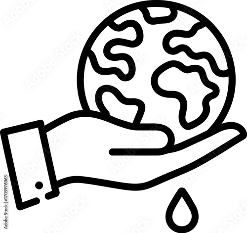 Hand holding planet earth with a drop of water falling