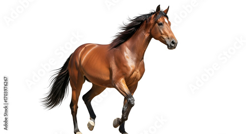 Beautiful chestnut horse running isolated PNG with Transparent Background