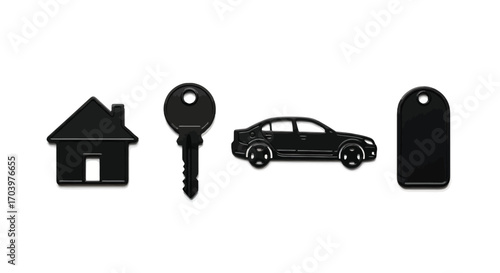 Home and car keys icons representing property ownership and transportation vector