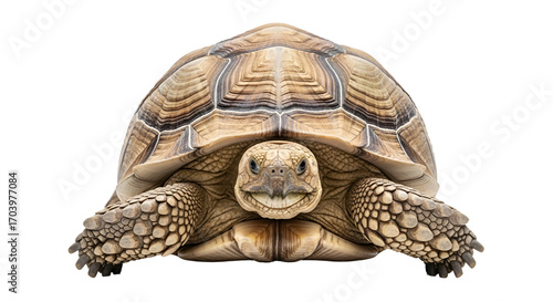 Close-up of a cute African spurred tortoise isolated PNG with Transparent Background