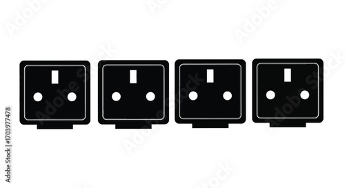 Four black electrical outlets arranged horizontally isolated on vector