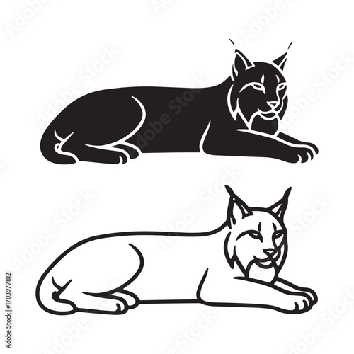 Contemporary Lynx Silhouette & Lynx Lineart – Lynx Vector Artwork with Simplified Styling – Lynx Illustration – Silhouette and Lineart Set of Lynx