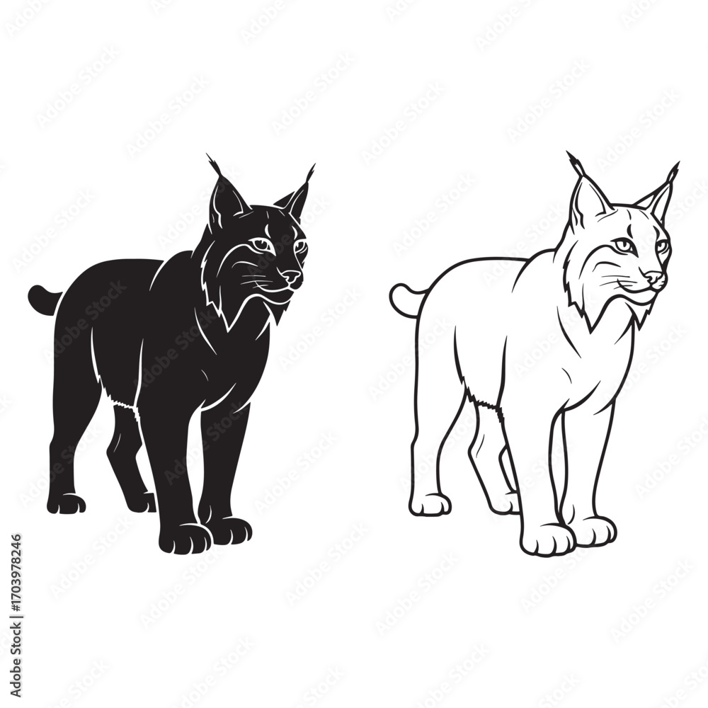 Obraz premium Refined Lynx Silhouette & Lynx Lineart – Lynx Vector Graphic in a Clean Modern Style – Lynx Illustration – Silhouette and Lineart Set of Lynx